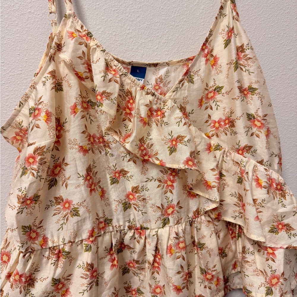 Old Navy Floral Ruffle Blouse - Cream and Orange